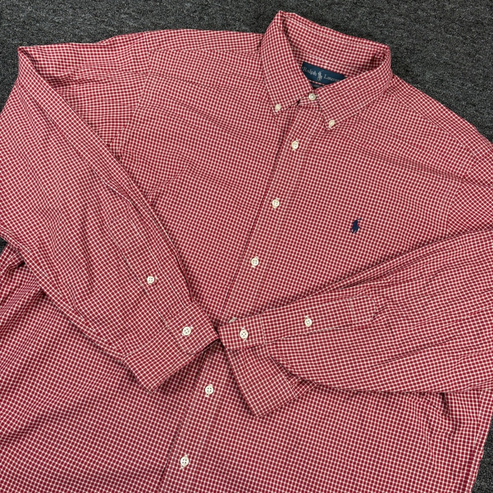 Ralph Lauren Button Down Shirt Mens XXL Red Gingham Classic Fit Long Sleeve